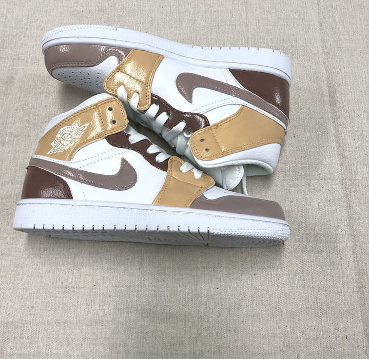 Brown Gold White Custom AJ 1s Shoes