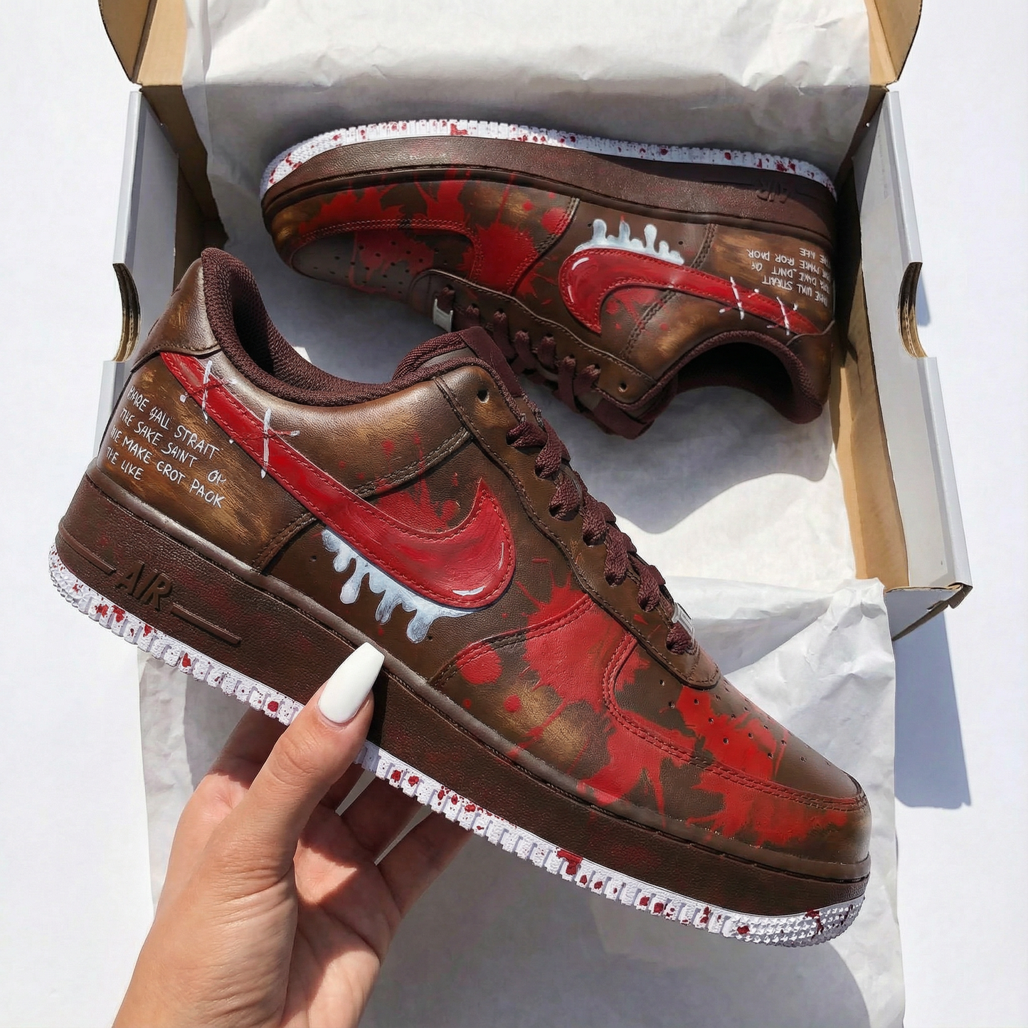 Brown Red Splatter Custom AF 1s Shoes