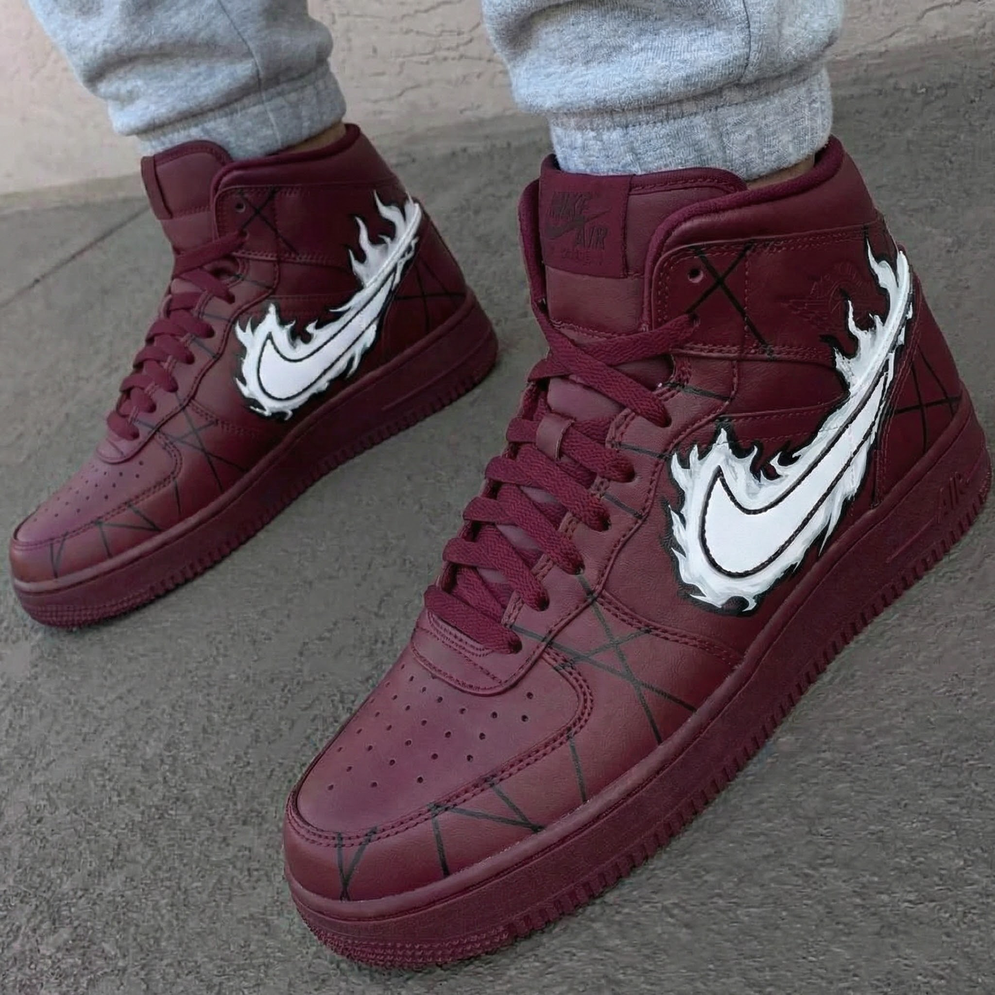 Burgundy Flame Pattern Custom AF 1s Shoes