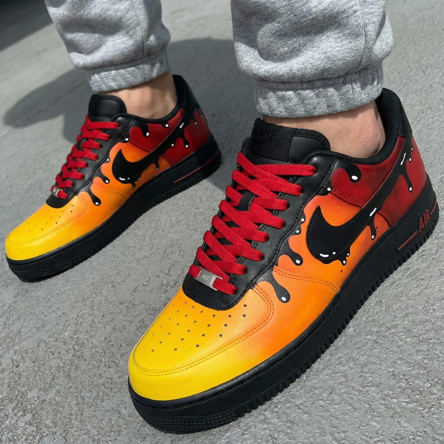 Burning Black Yellow Orange Drip Custom AF 1s Shoes