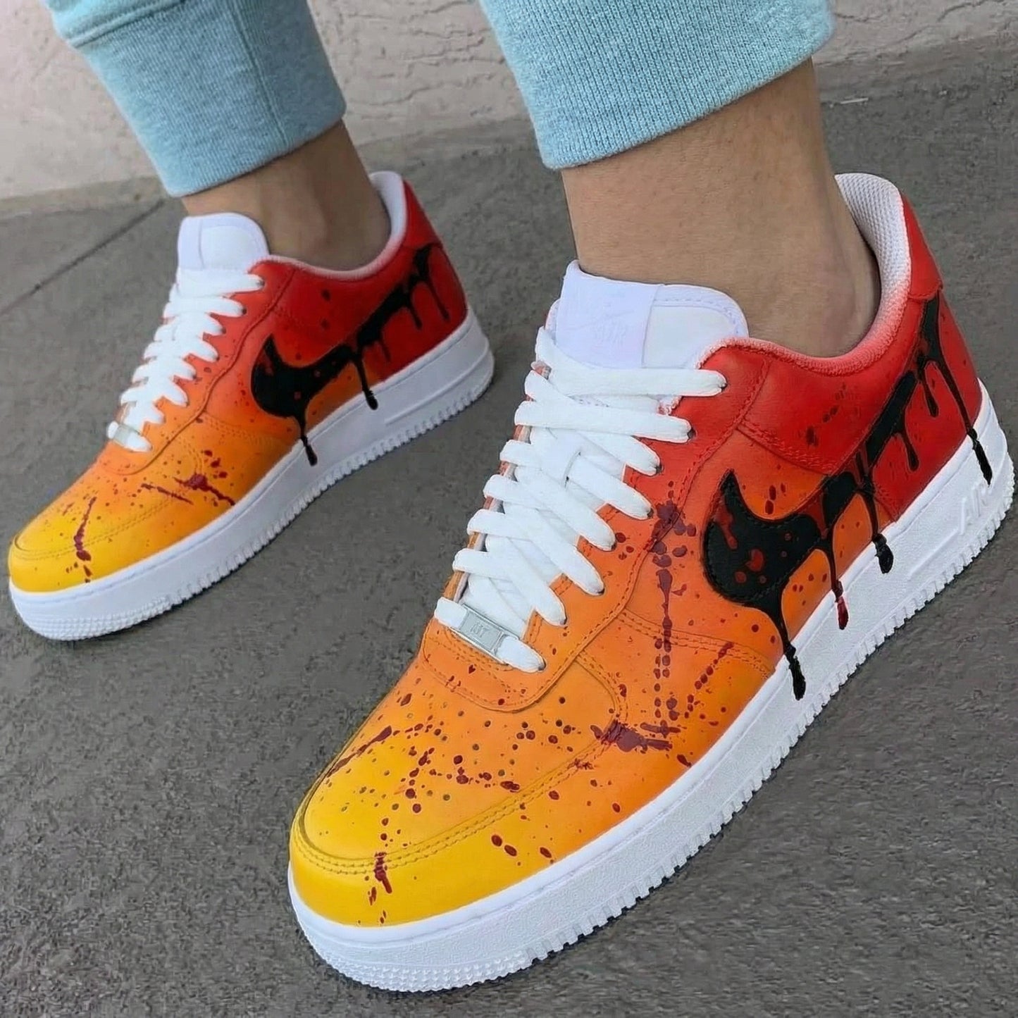 Burning Orange Red Drip Custom AF 1s Shoes