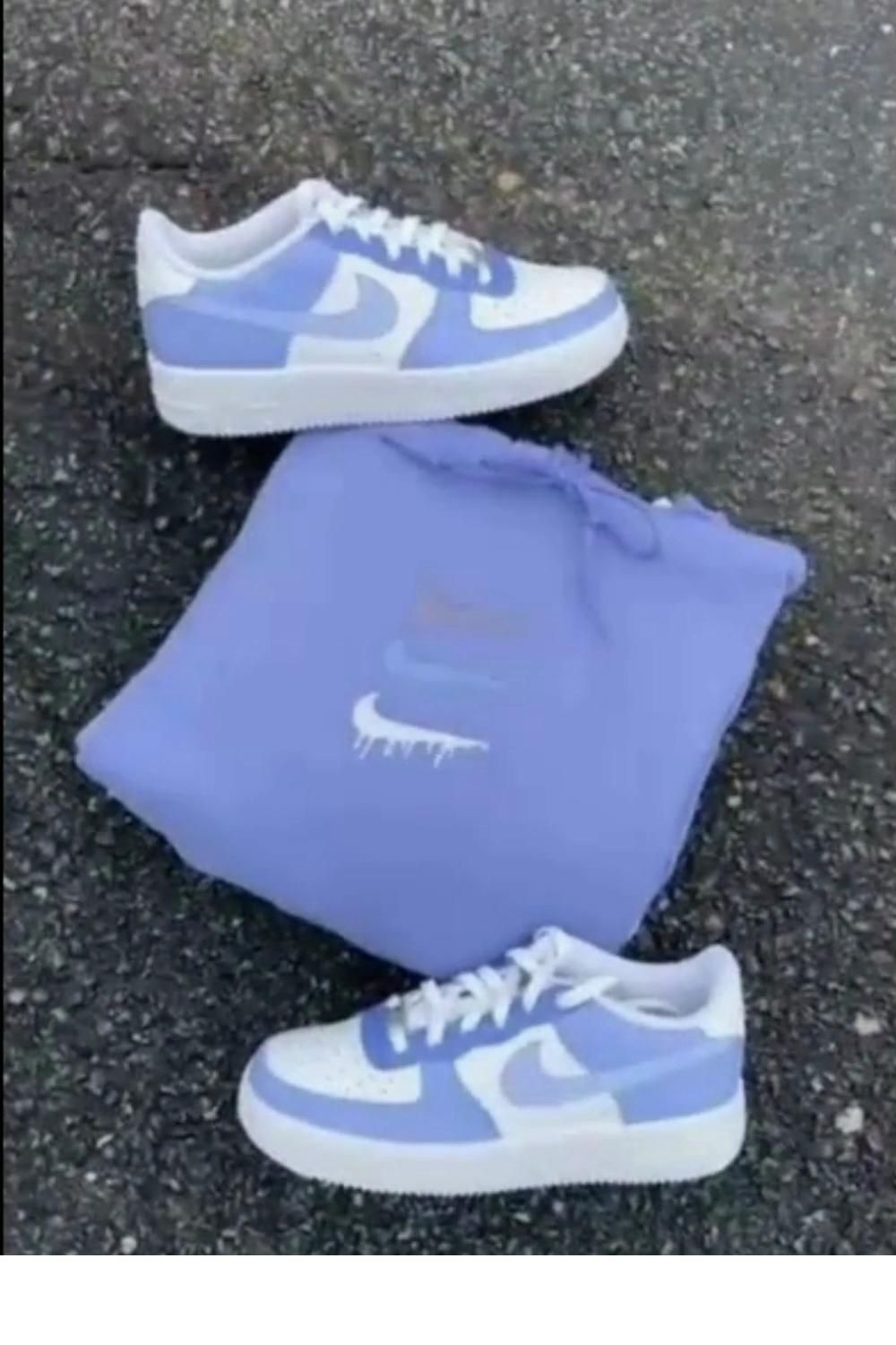 Calm Baby Blue and Elegant White Custom AF 1s Shoes