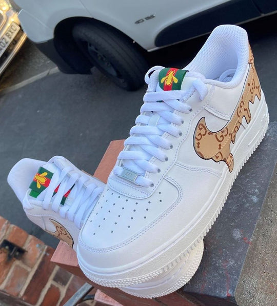 Classic White GG Pattern Custom AF 1s Shoes