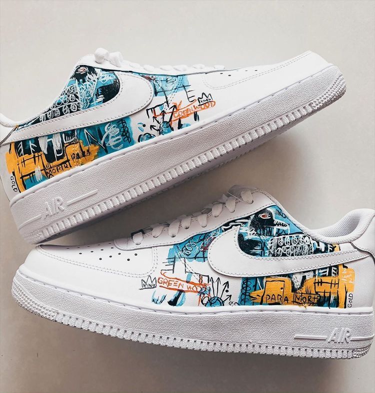 Cool Blue Yellow Graffiti Custom AF 1s Shoes