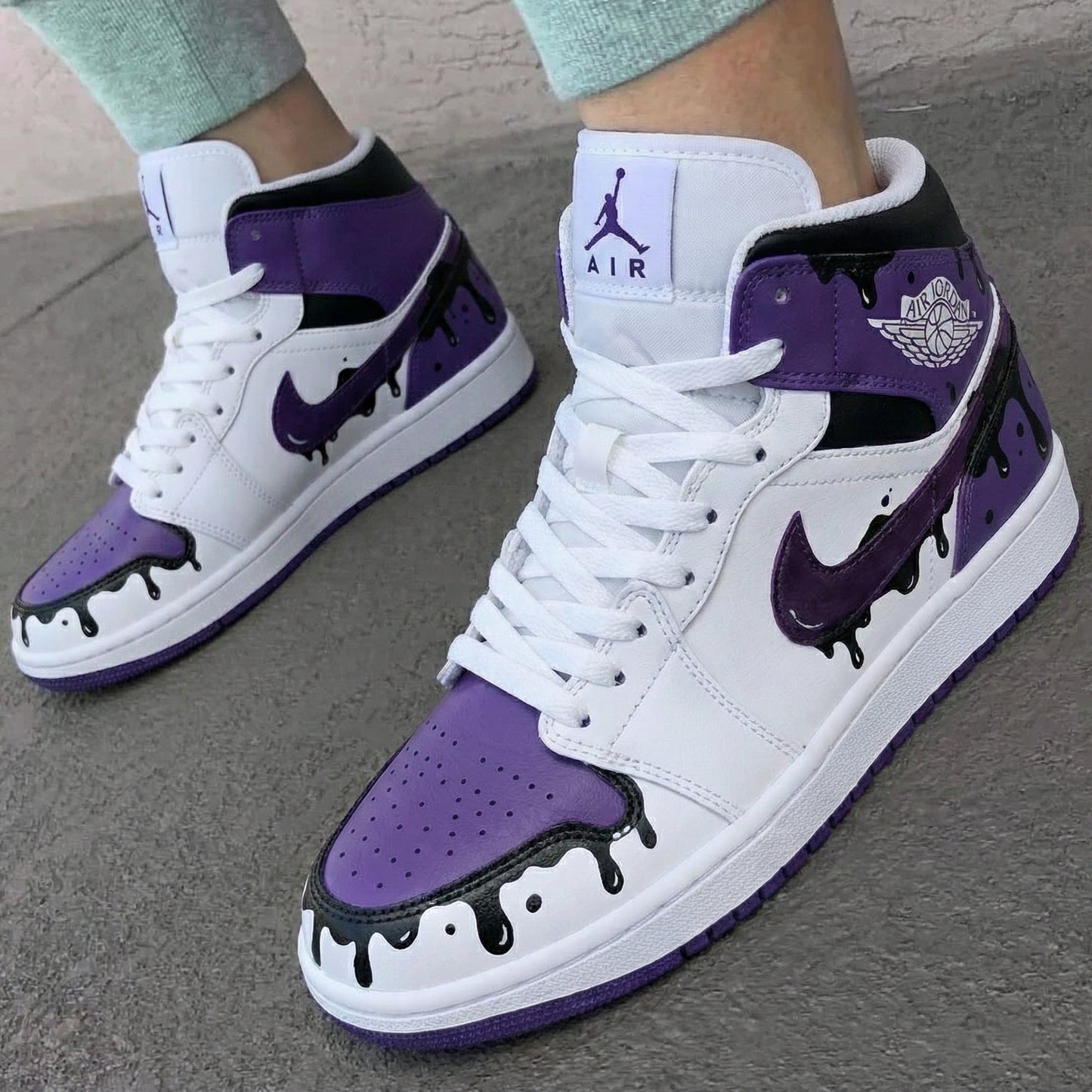Cool Purple White Dripping Print Custom AJ 1s Shoes