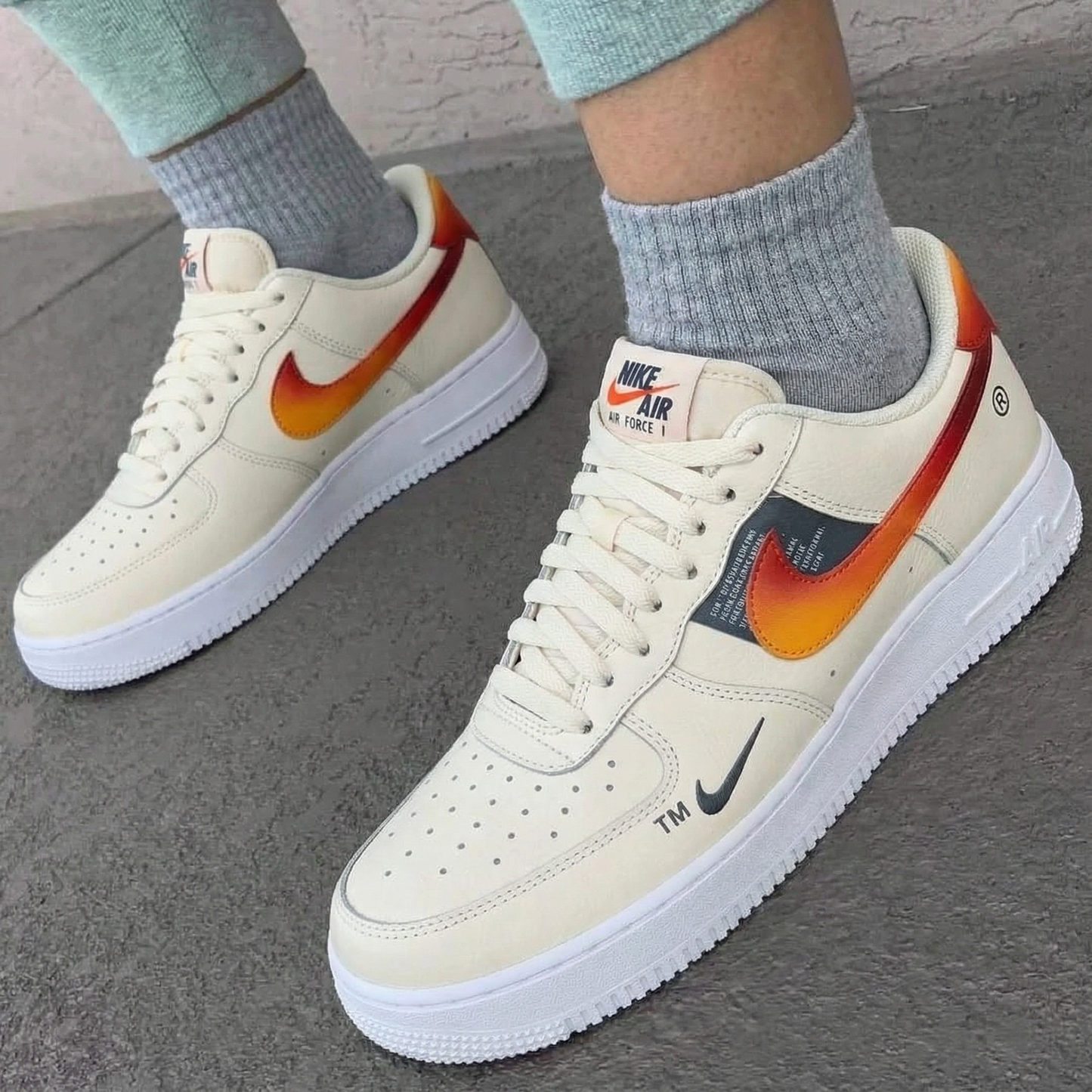 Cream Orange - Red Ombre Custom AF 1s Shoes