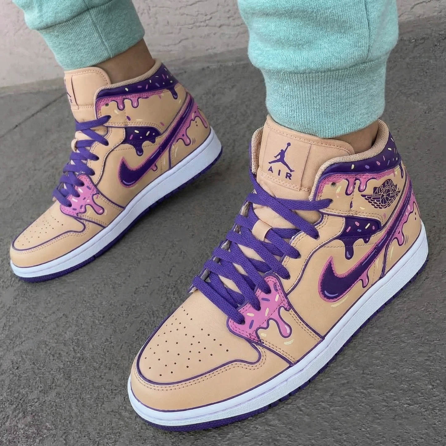 Creamy Beige Pink Purple Drip Custom AJ 1s Shoes
