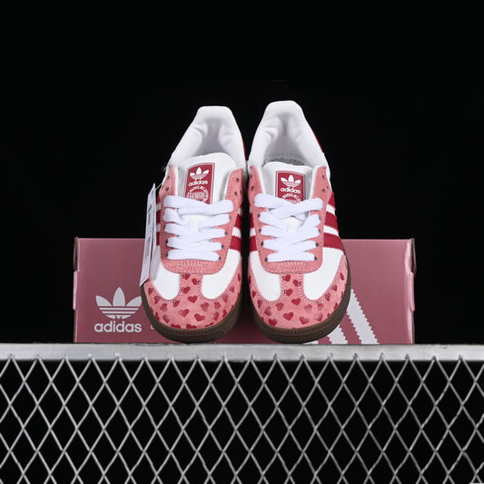 Custom Adidas Baby Pink And White With Heart Patterns