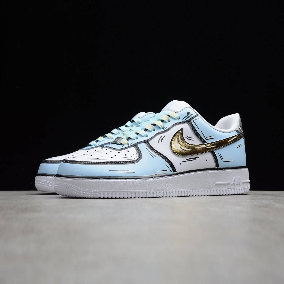 Custom Air Force 1 Baby Blue With Cartoon - style Pattern