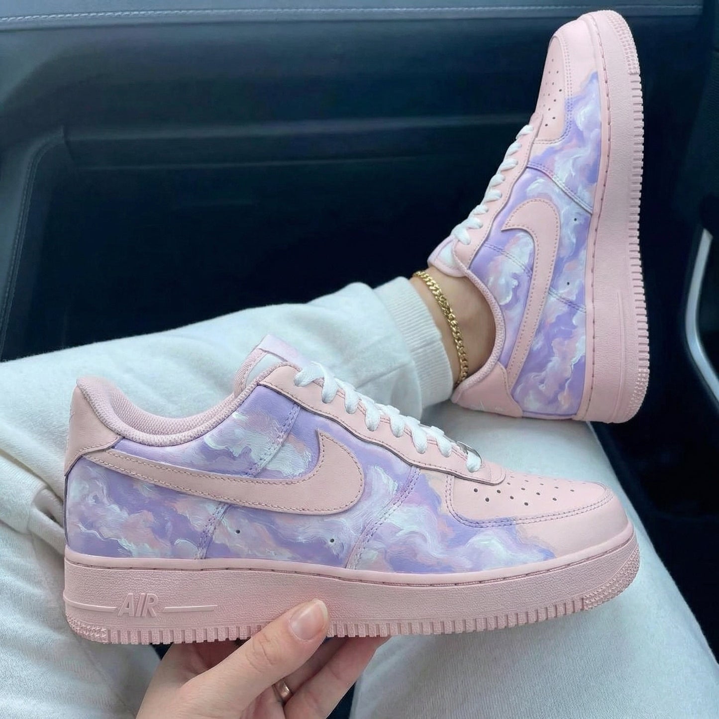 Custom Air Force 1 Baby Pink Purple Clouds Pattern
