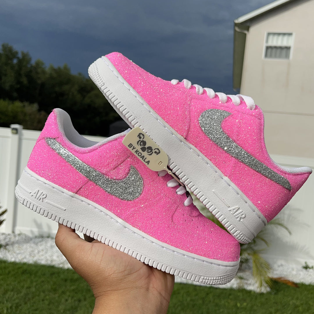 Custom Air Force 1 Baby Pink Silver Glitter Swoosh