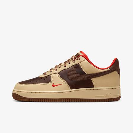 Custom Air Force 1 Beige Brown Red Nike Logo