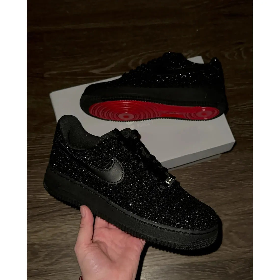 Custom Air Force 1 Black Glitter Red Sole