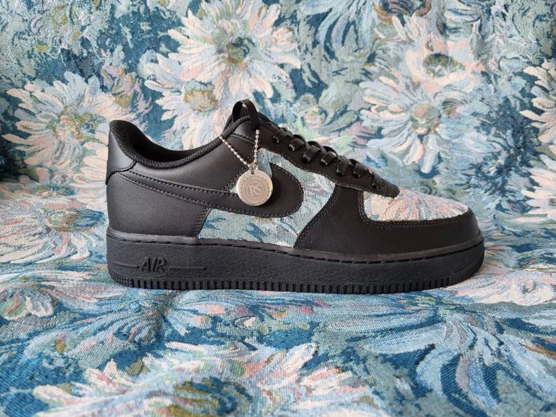 Custom Air Force 1 Black Green Floral Pattern