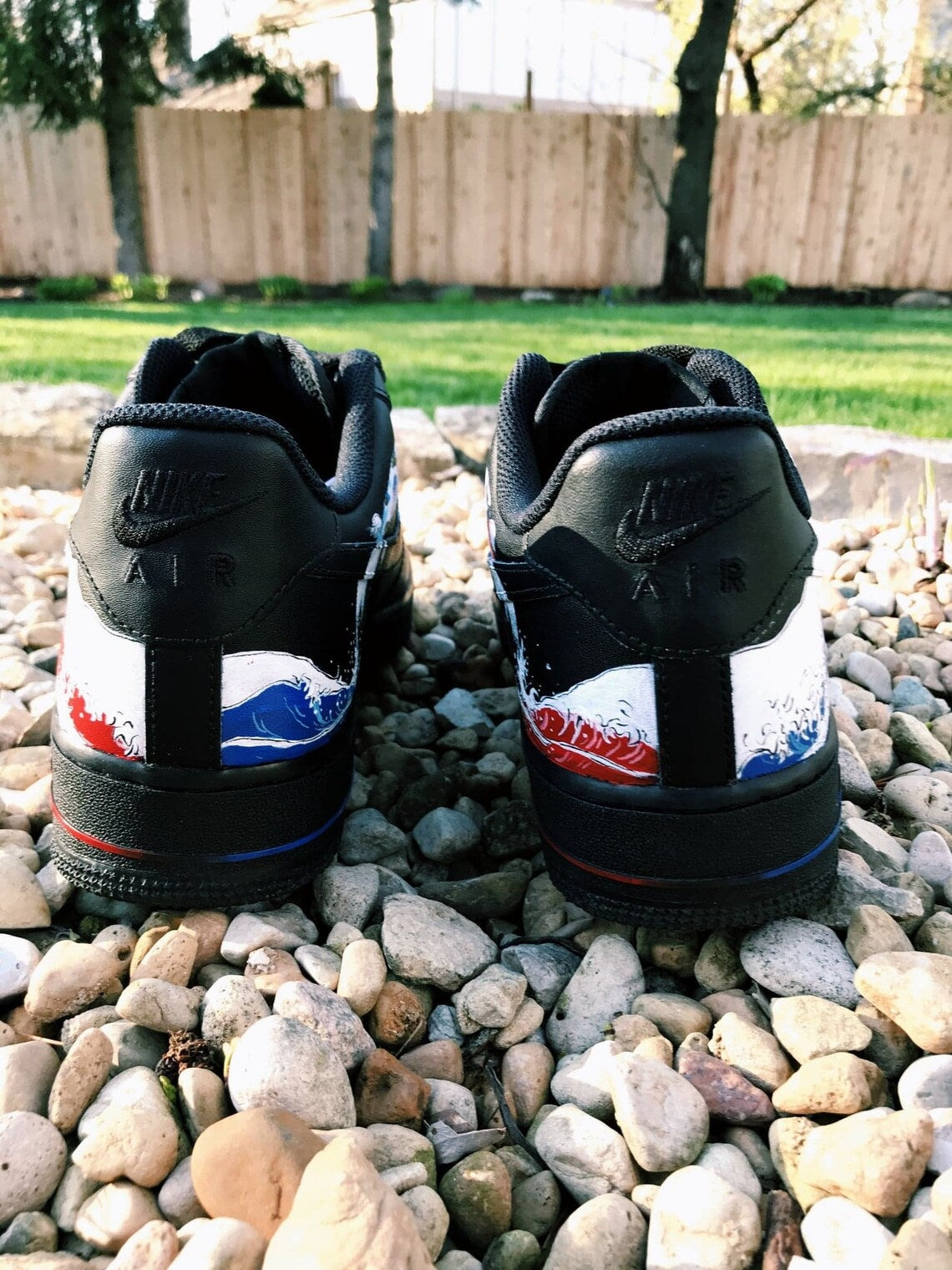 Custom Air Force 1 Black Red Wave Pattern