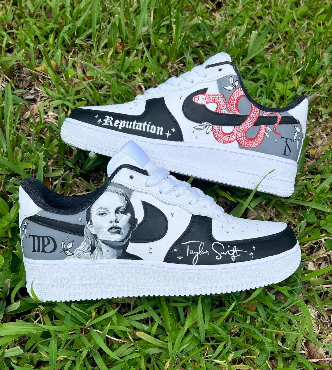 Custom Air Force 1 Black White Taylor Swift Reputation Theme