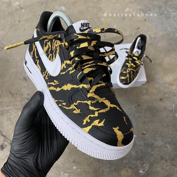 Custom Air Force 1 Black With Gold Tiger - Striped Pattern