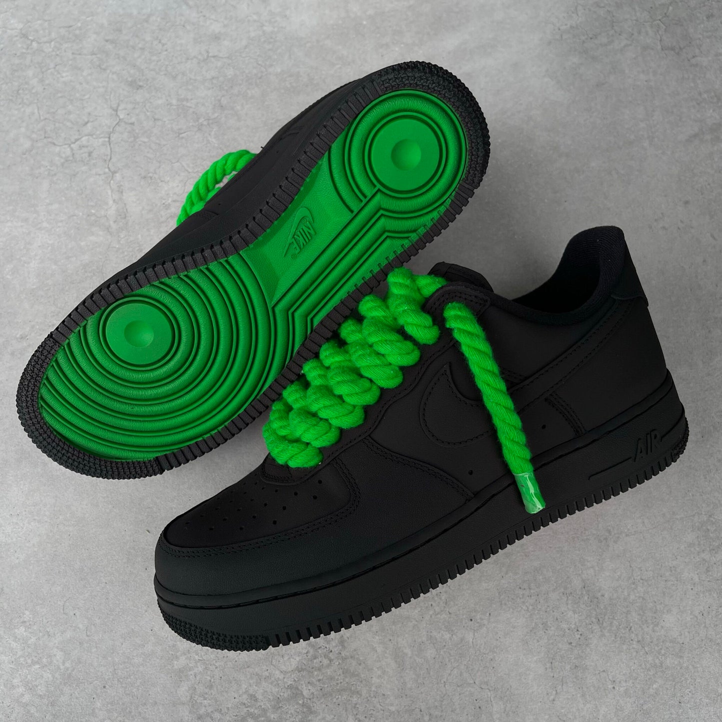 Custom Air Force 1 Black With Green Rope Laces And Green Sole