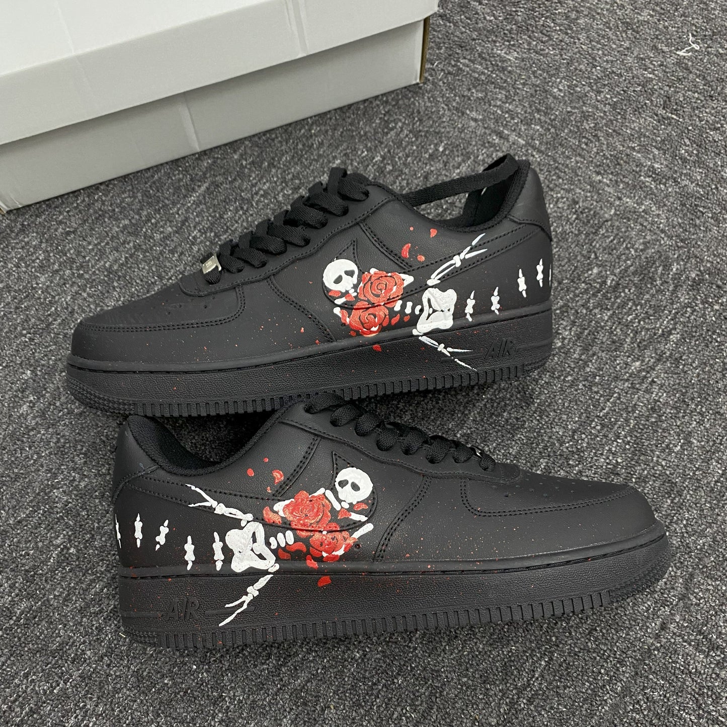Custom Air Force 1 Black With Skull And Rose Pattern
