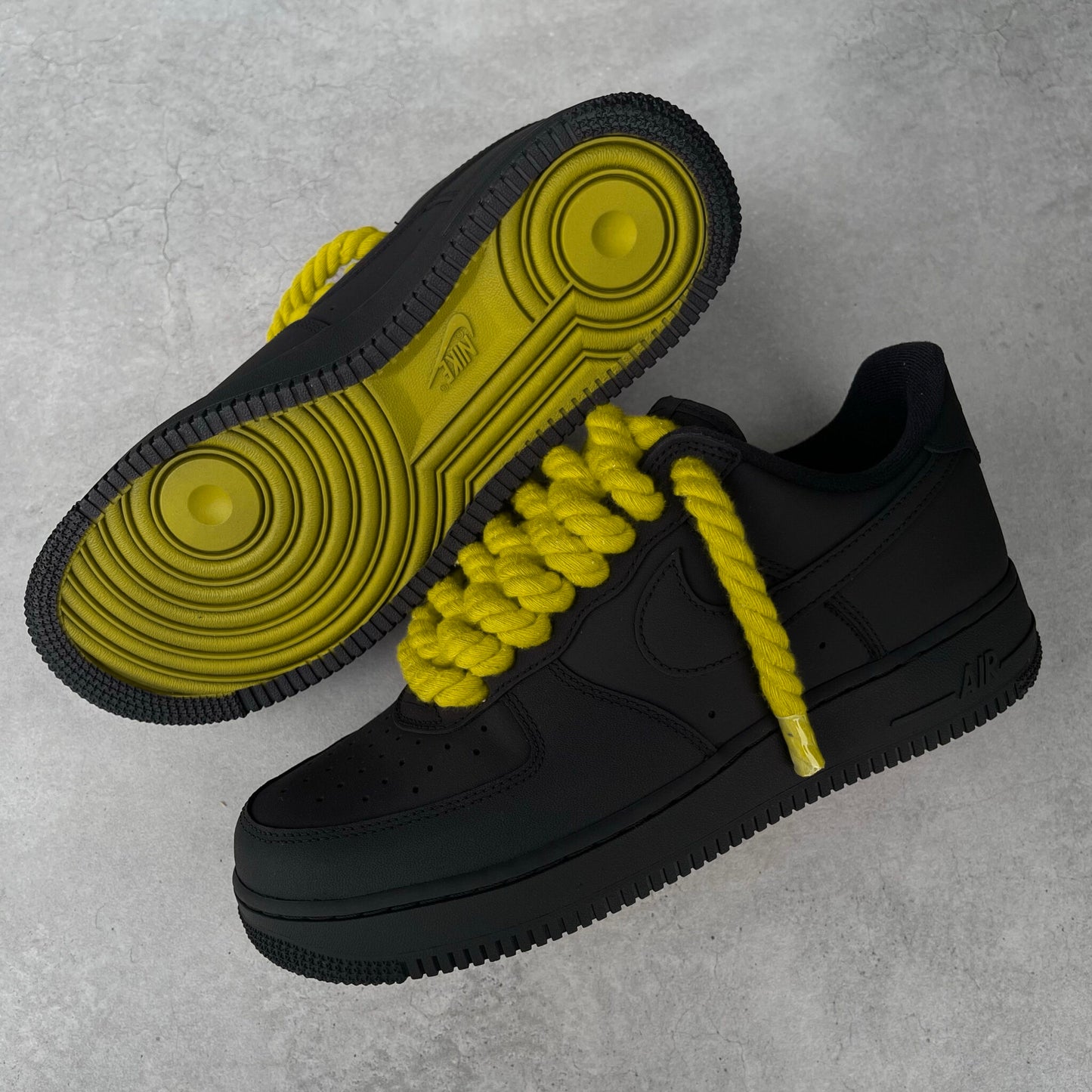 Custom Air Force 1 Black With Yellow Rope Laces And Yellow Sole