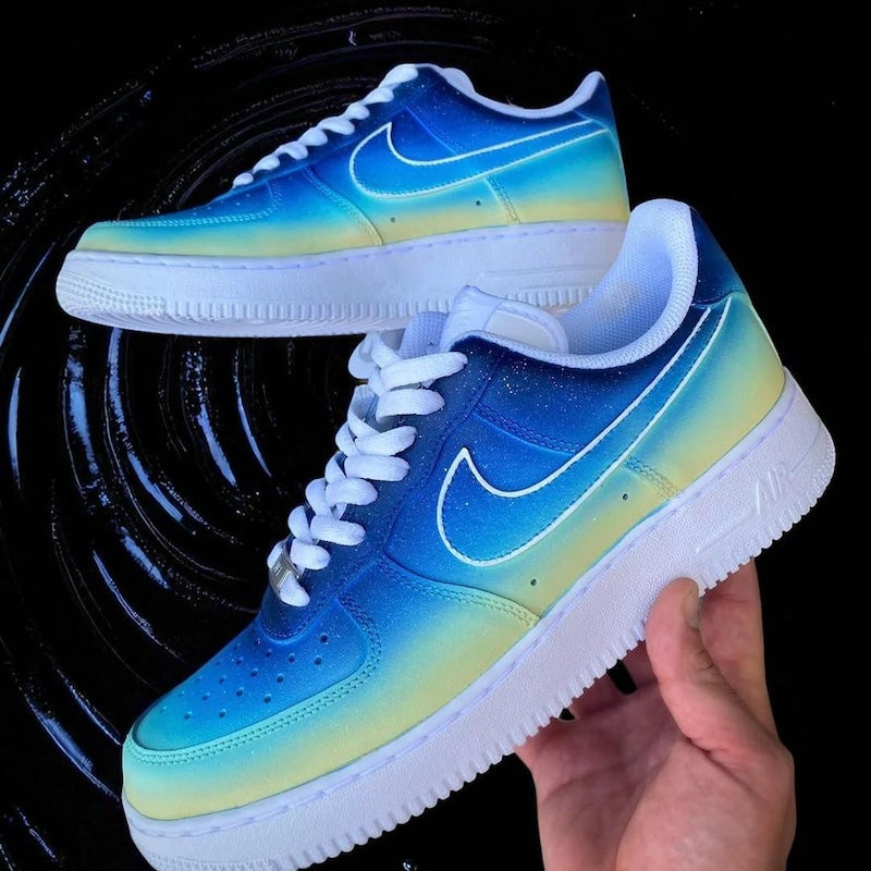 Custom Air Force 1 Blue Yellow Gradient Design