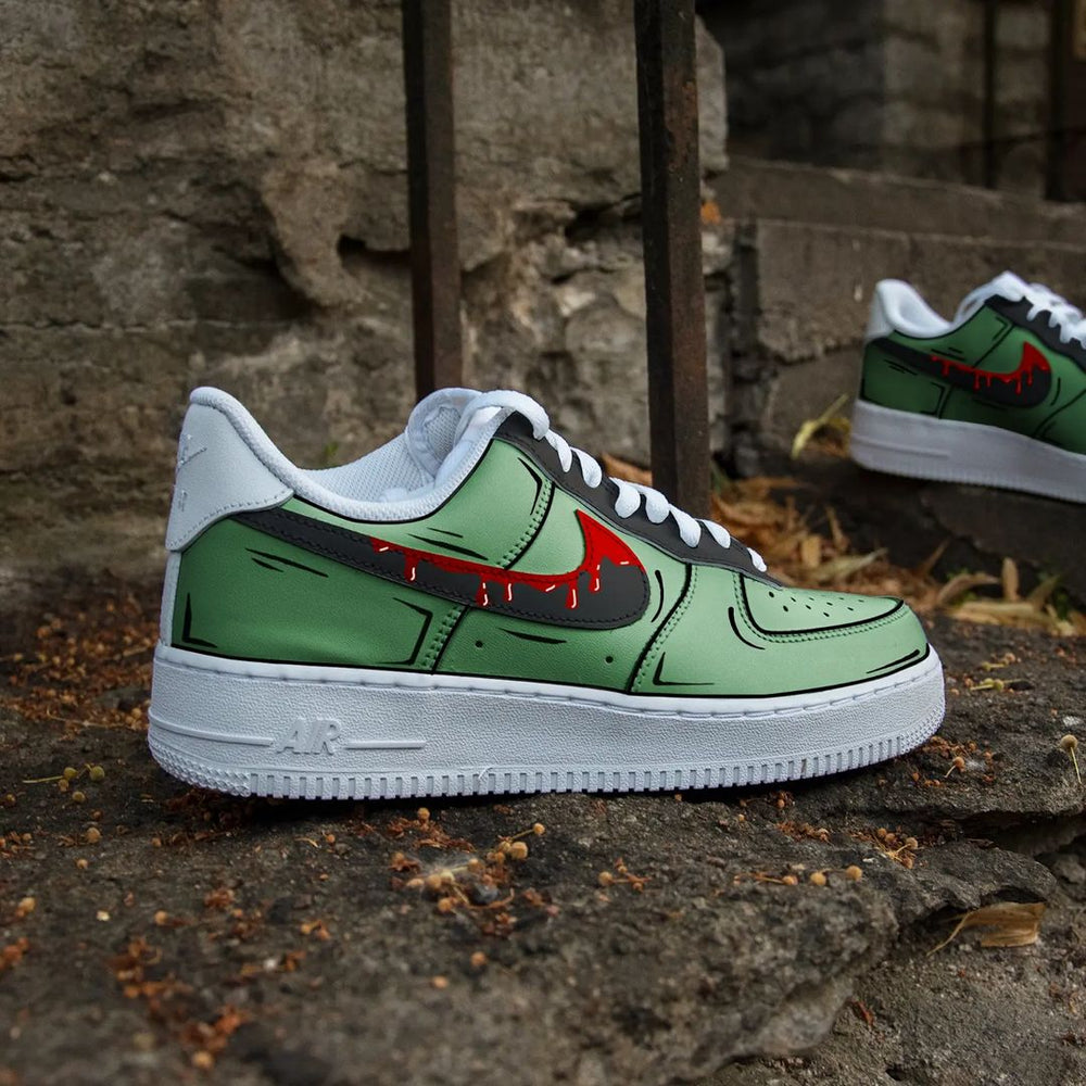 Custom Air Force 1 Green Cartoon With Black Red Dripping Swoosh