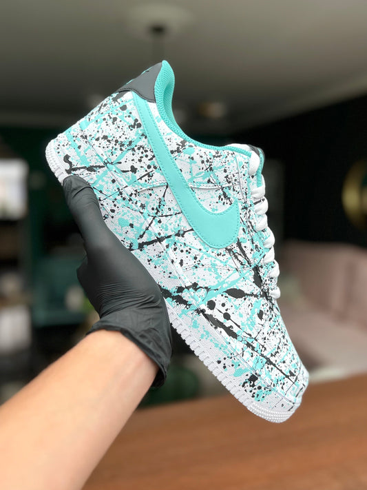 Custom Air Force 1 Mint Teal White With Splatter Pattern