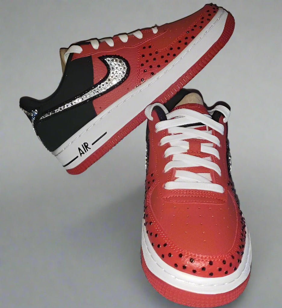 Custom Air Force 1 Red Black With Rhinestones