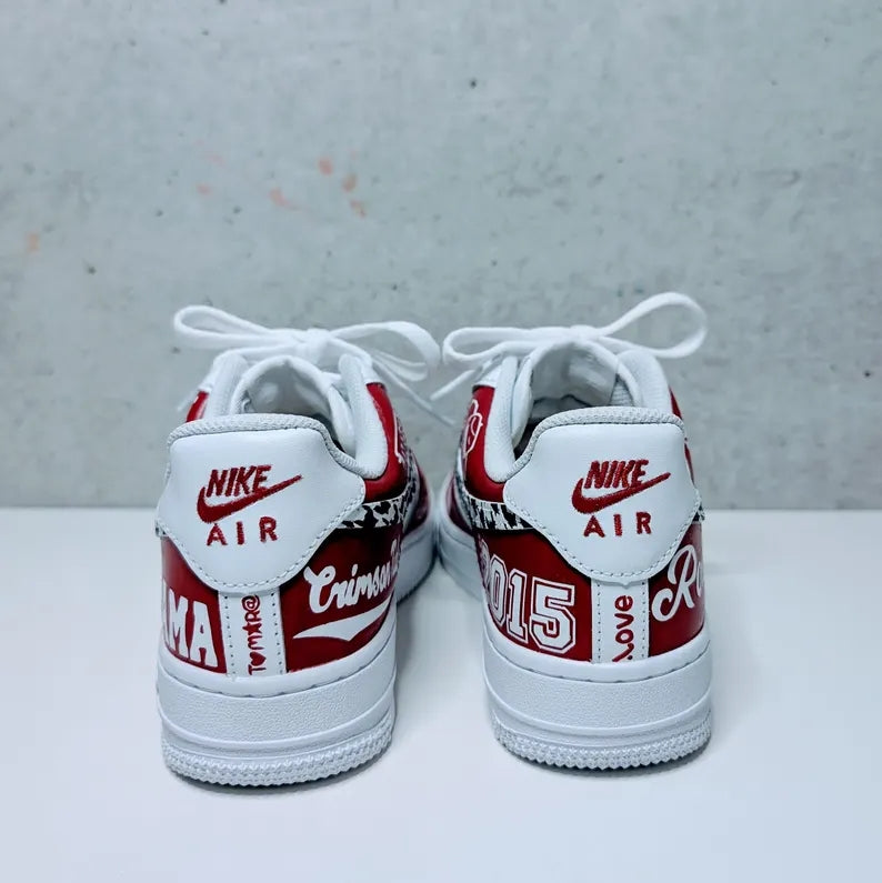 Custom Air Force 1 Red White with Houndstooth And Alabama Symbols