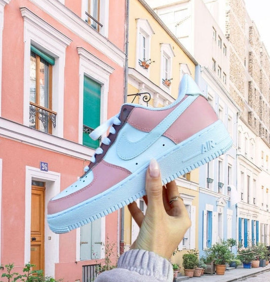 Custom Air Force 1 White And Baby Pink Color Block