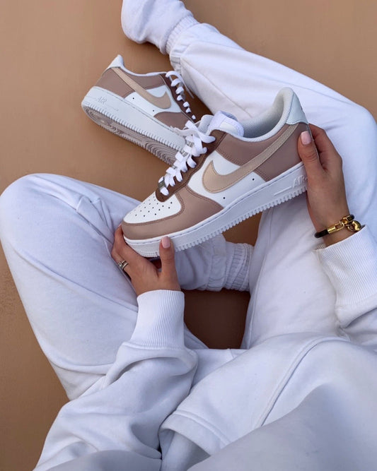 Custom Air Force 1 White And Beige Color Block