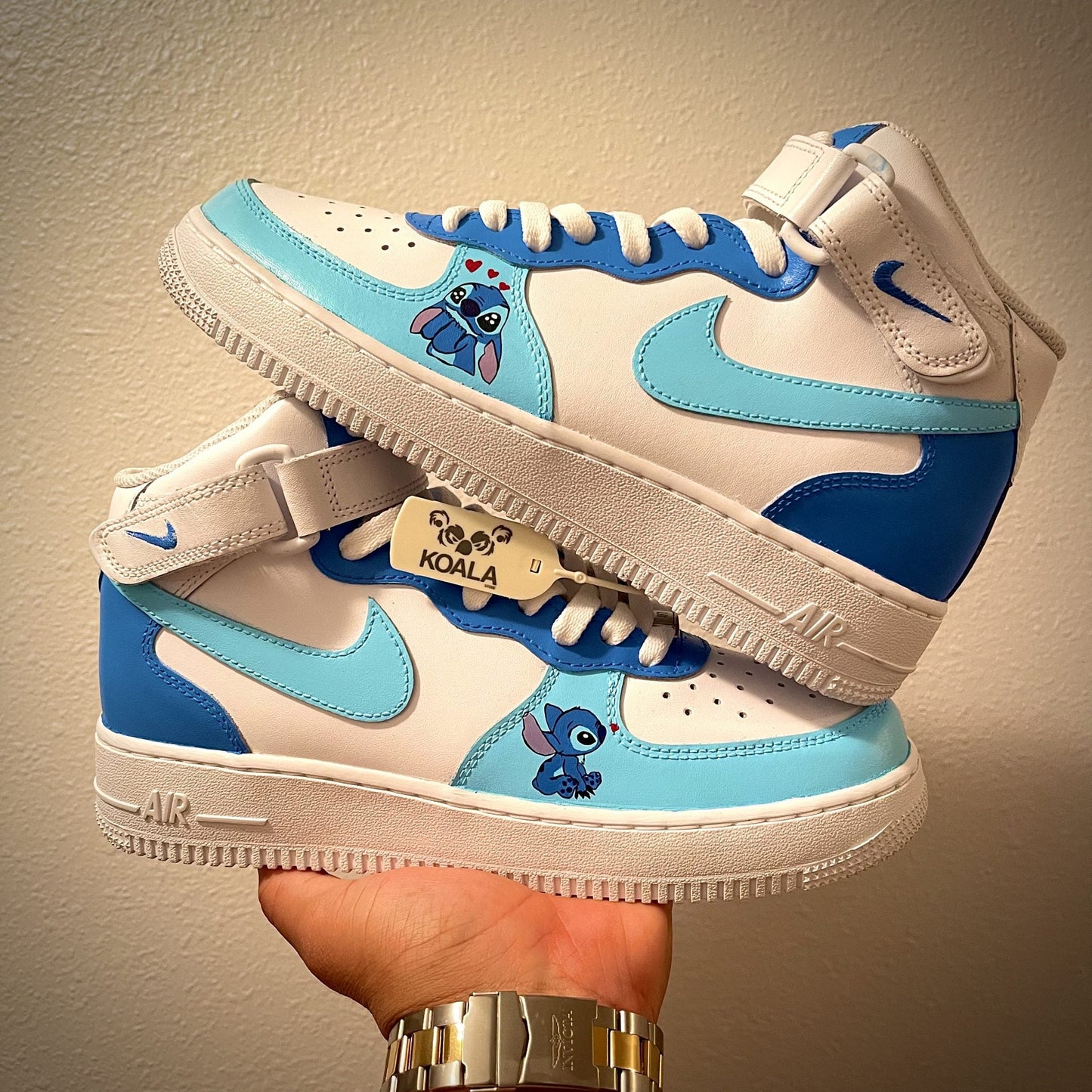 Custom Air Force 1 White Baby Blue Stitch