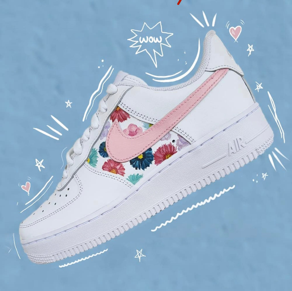 Custom Air Force 1 White Baby Pink With Floral Design