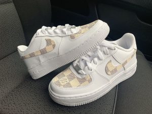 Custom Air Force 1 White Beige LV Checkered Pattern