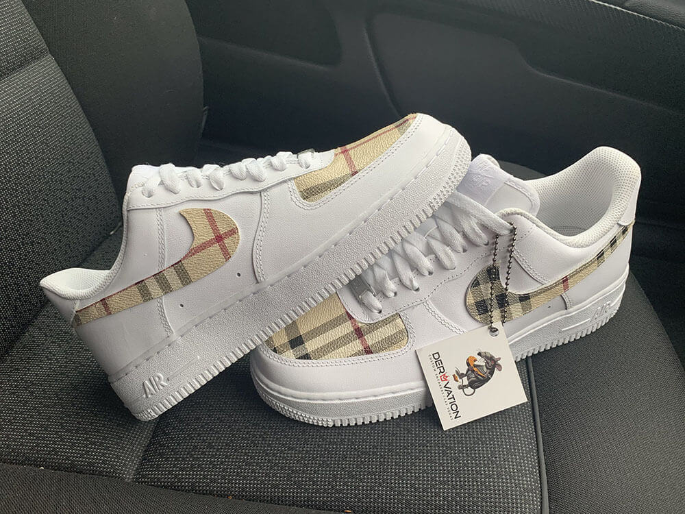 Custom Air Force 1 White Beige Plaid Pattern