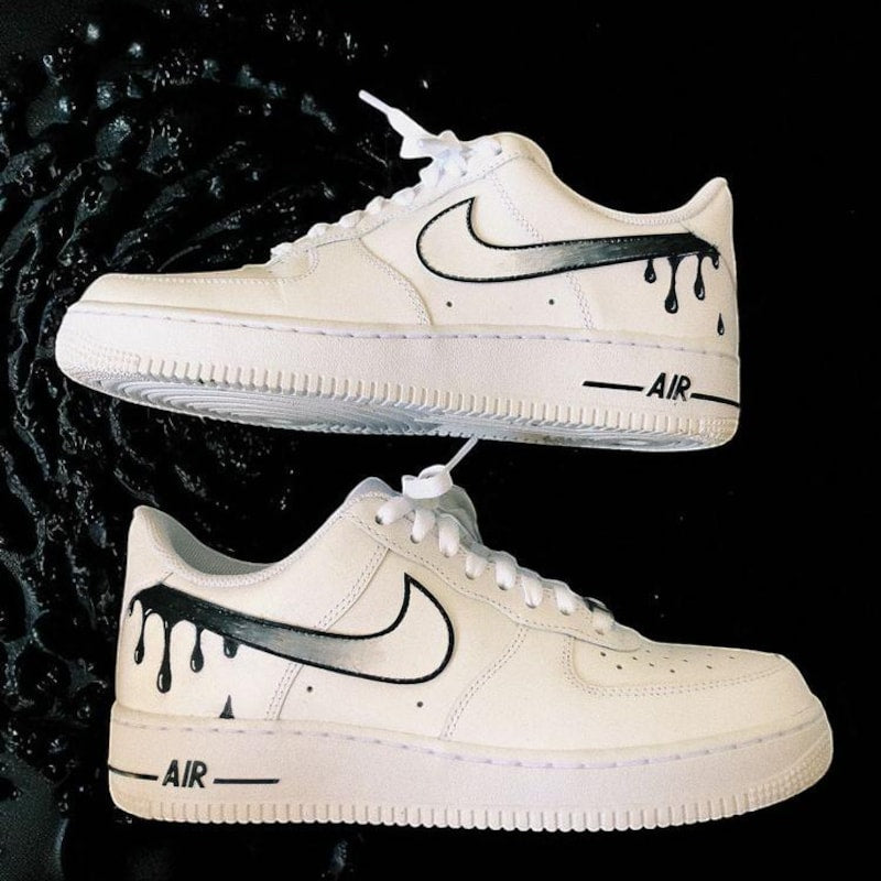 Custom Air Force 1 White Black Dripping Swoosh