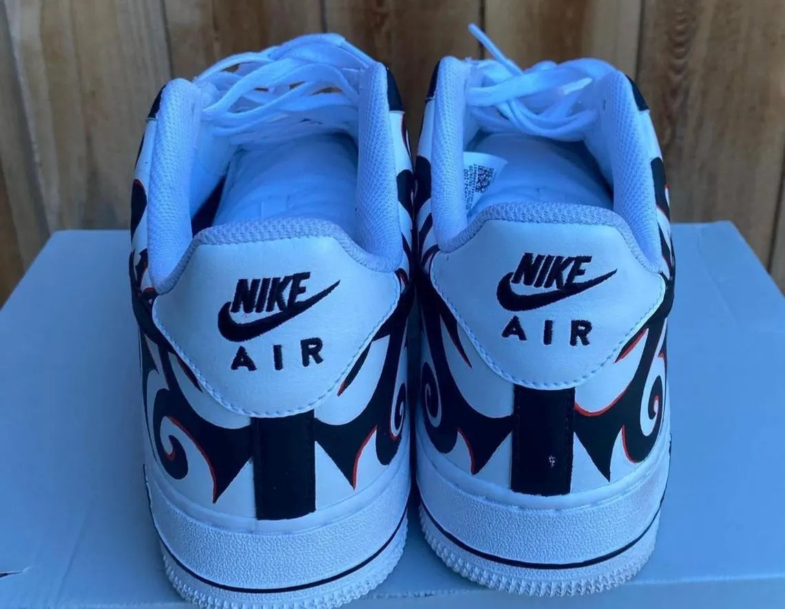 Custom Air Force 1 White Black Flame Pattern