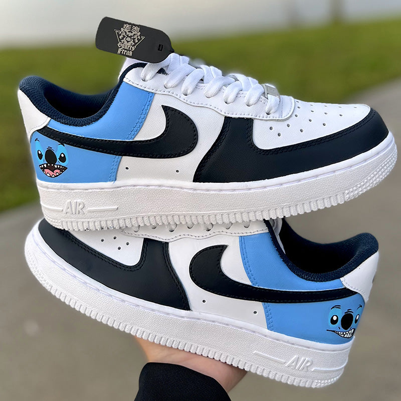 Custom Air Force 1 White Blue Black With Stitch Pattern