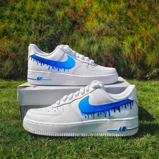 Custom Air Force 1 White Blue Drip Pattern