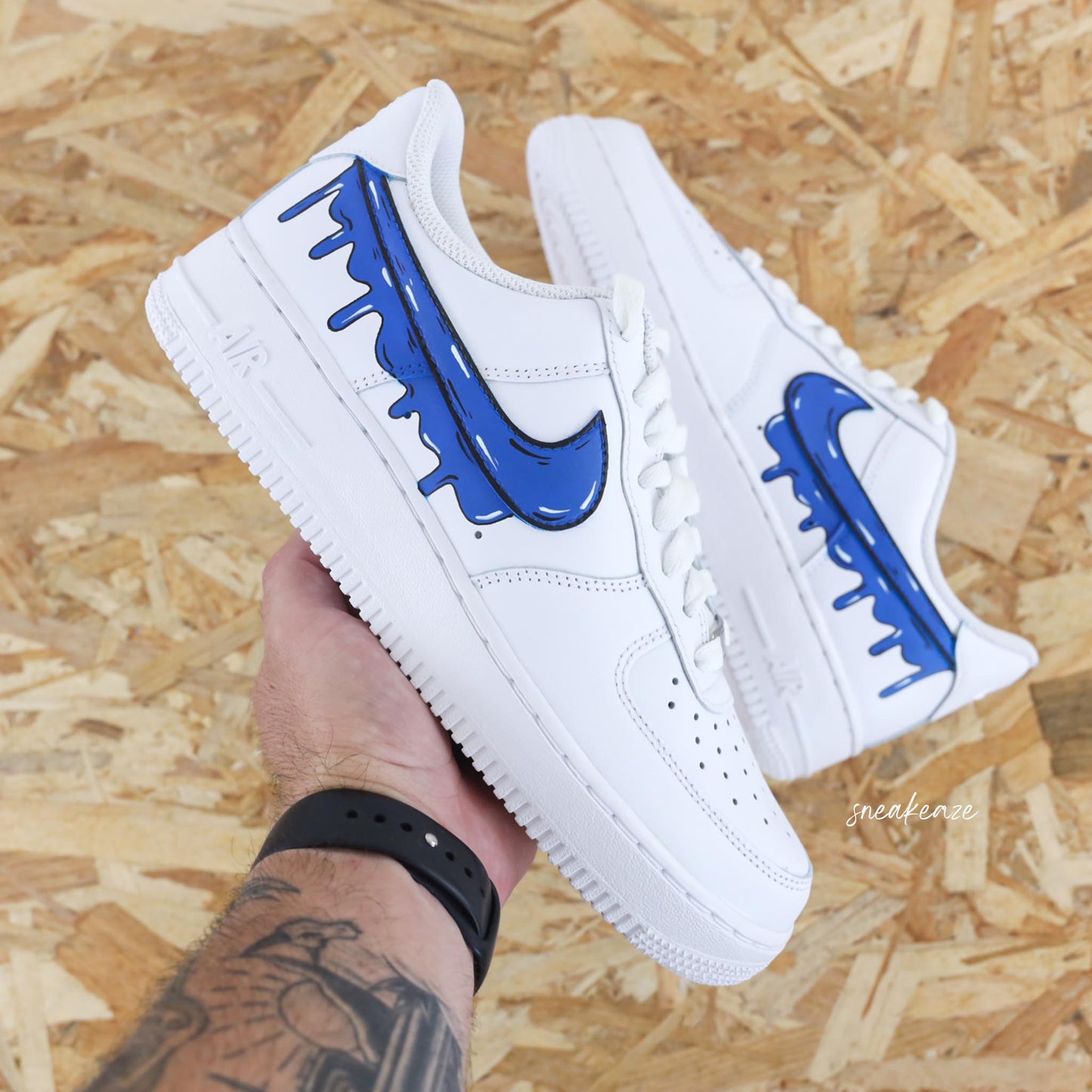 Custom Air Force 1 White Blue Dripping Swoosh