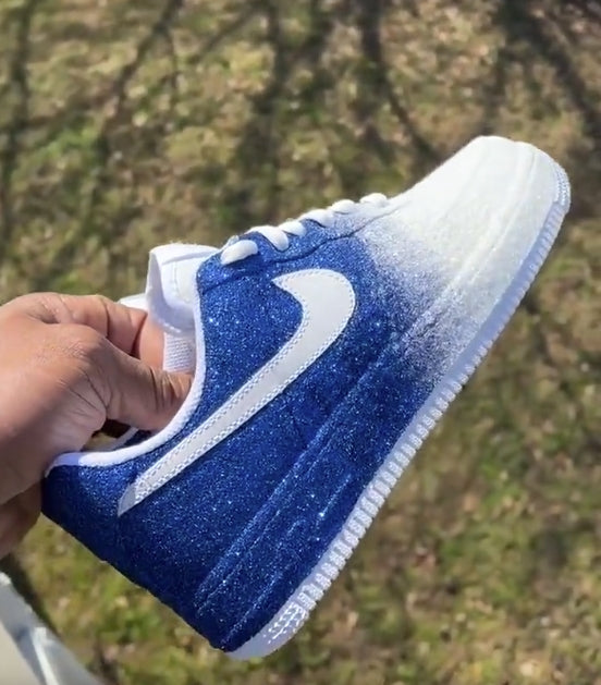 Custom Air Force 1 White Blue Glitter