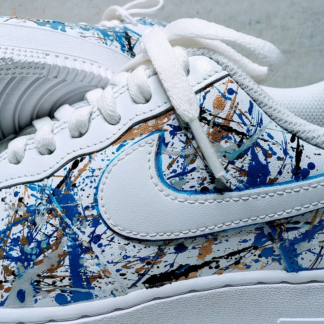 Custom Air Force 1 White Blue Splatter Pattern