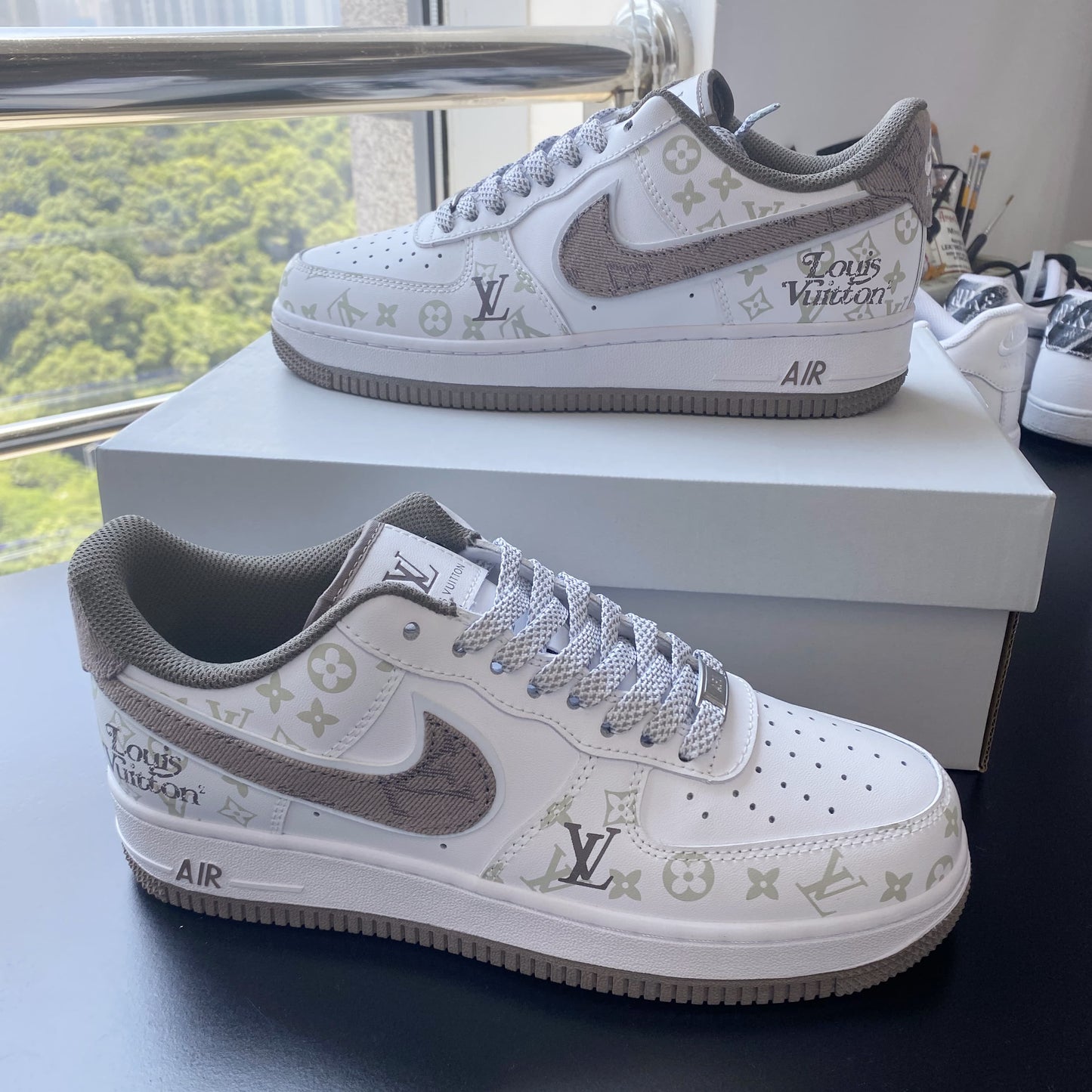 Custom Air Force 1 White Brown LV Pattern