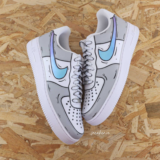 Custom Air Force 1 White Gray Blue Cartoon Pattern