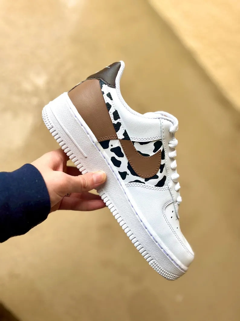 Custom Air Force 1 White Khaki Cow Print