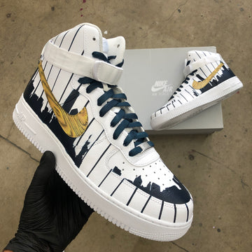 Custom Air Force 1 White Navy And Gold Piano Keys Pattern