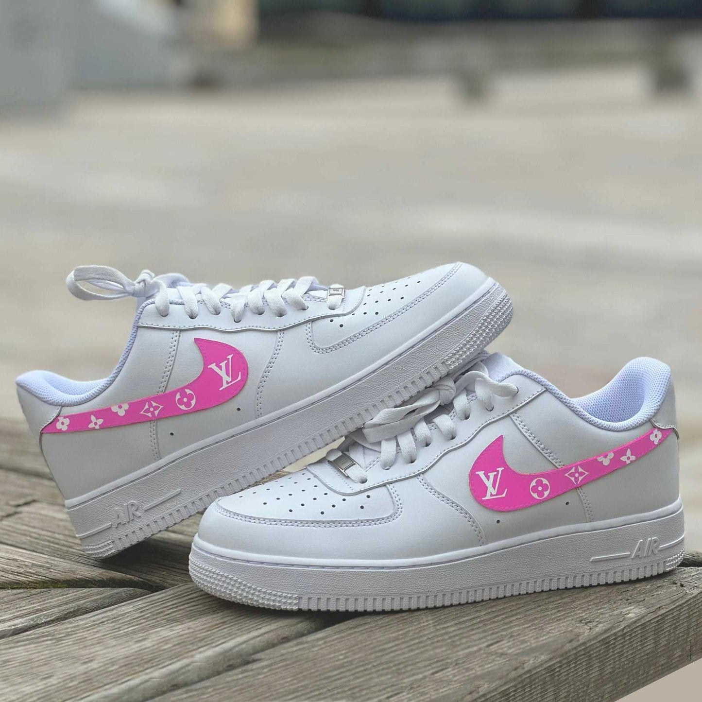 Custom Air Force 1 White Pink LV Patterns Swoosh