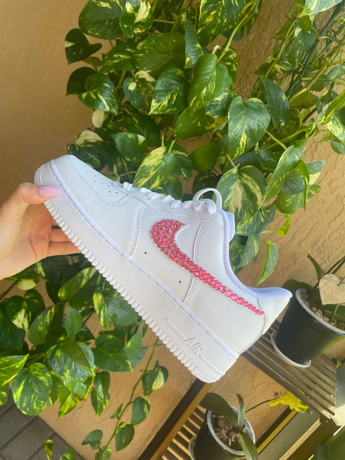 Custom Air Force 1 White Pink Rhinestones