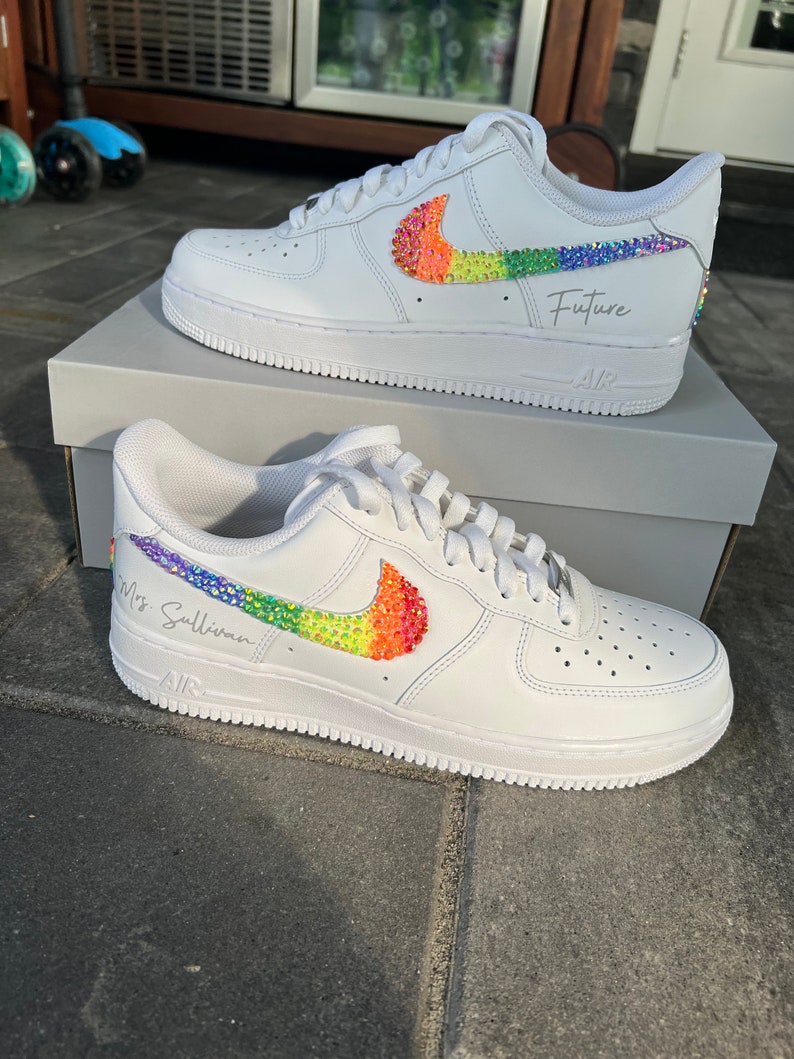 Custom Air Force 1 White Rainbow Glitter Swoosh