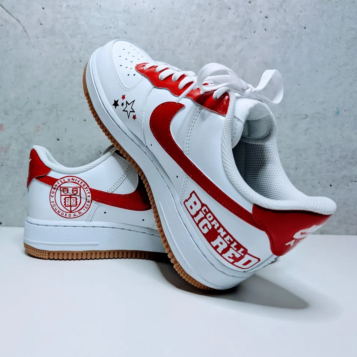 Custom Air Force 1 White Red Cornell Theme with Stars